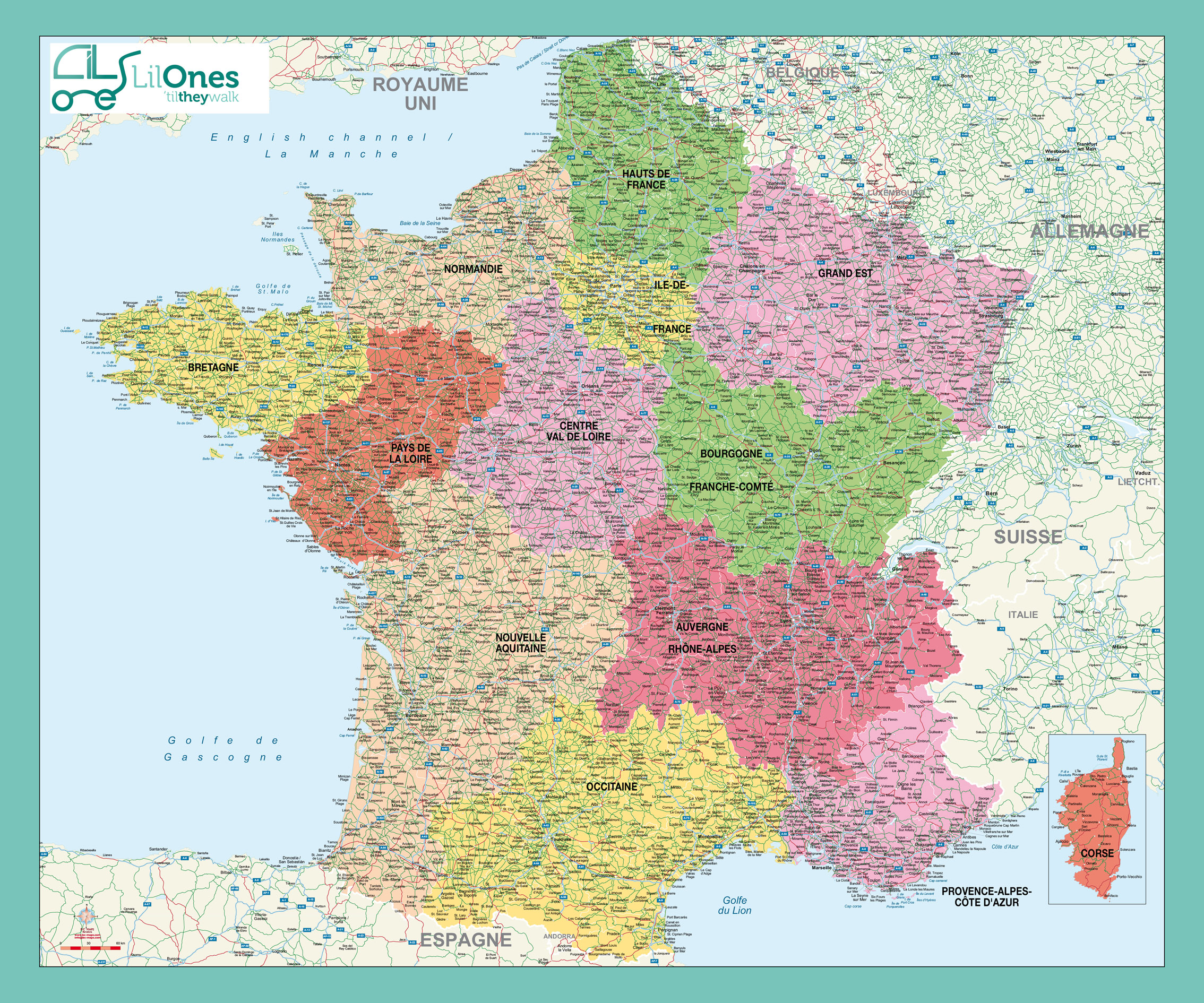 Carte murale de la France administrative Lil Ones, Bc Maps