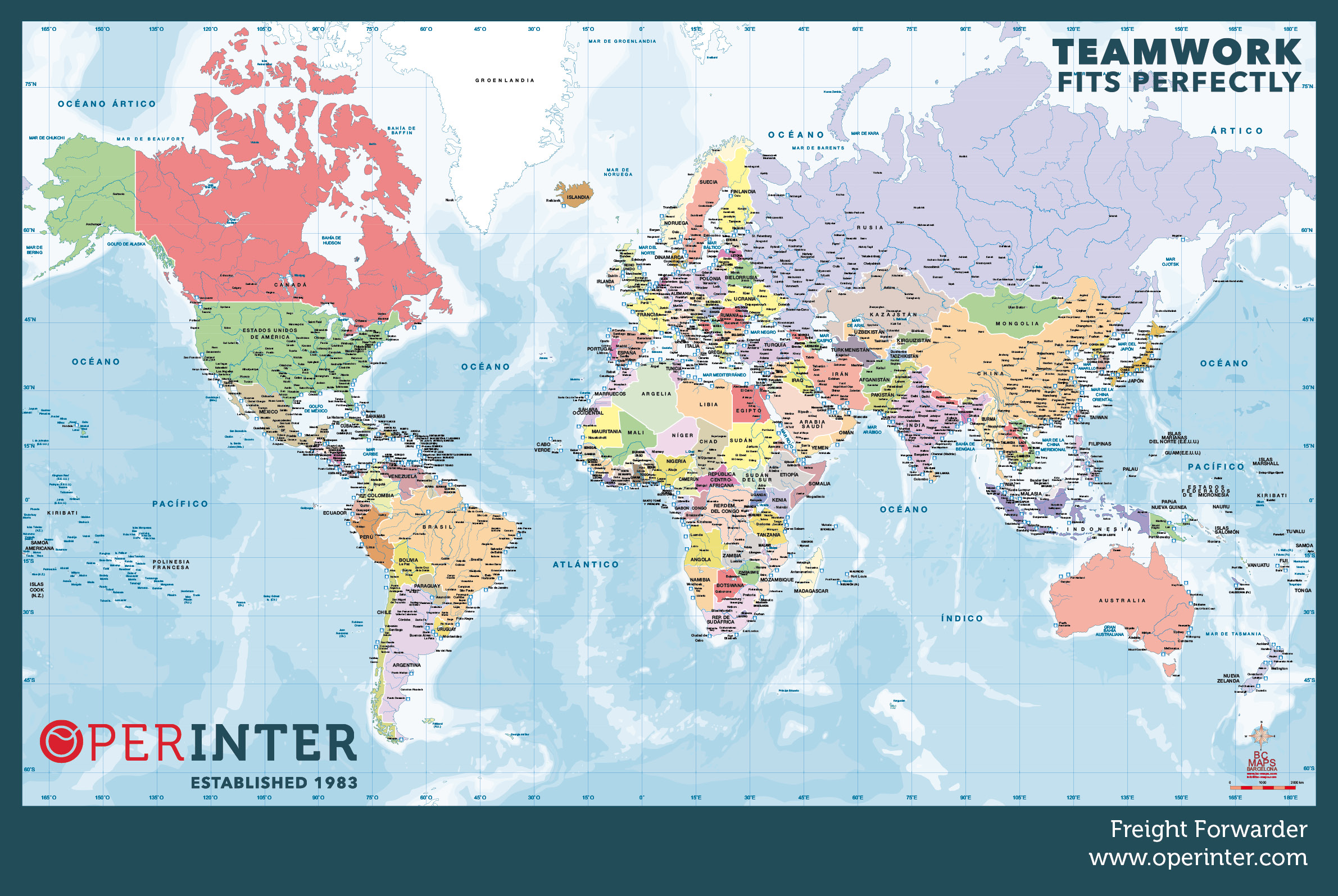 Sous main carte du monde politique Operinter, Bc Maps